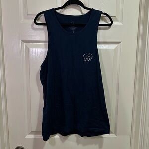 Ivory Ella Tank Top Shirt Size Large Navy Blue Pink Floral Elephant Summer